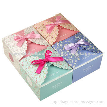 Cardboard Paper Gift Boxes with Embossing and Bow, Beautiful Shape